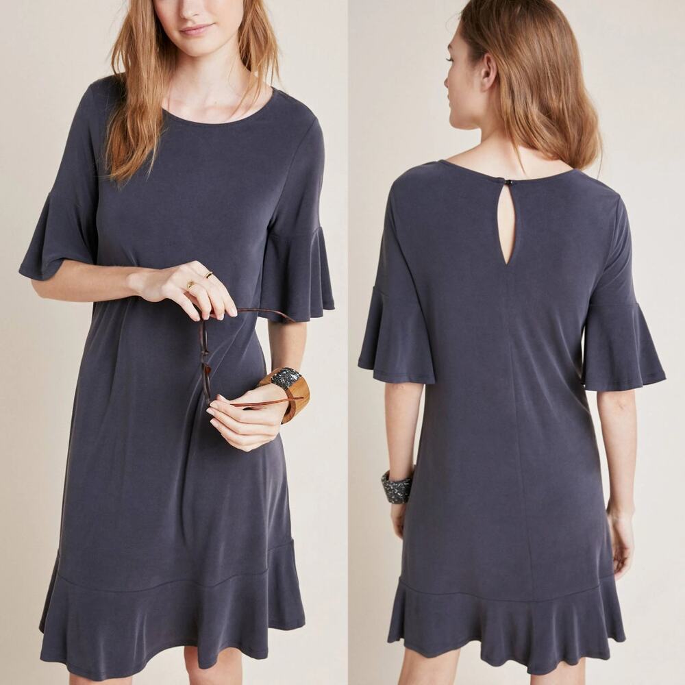 By Anthropologie | Averil Dark Charcoal Gray Modal Blend Flouncy Swing Tee Dress